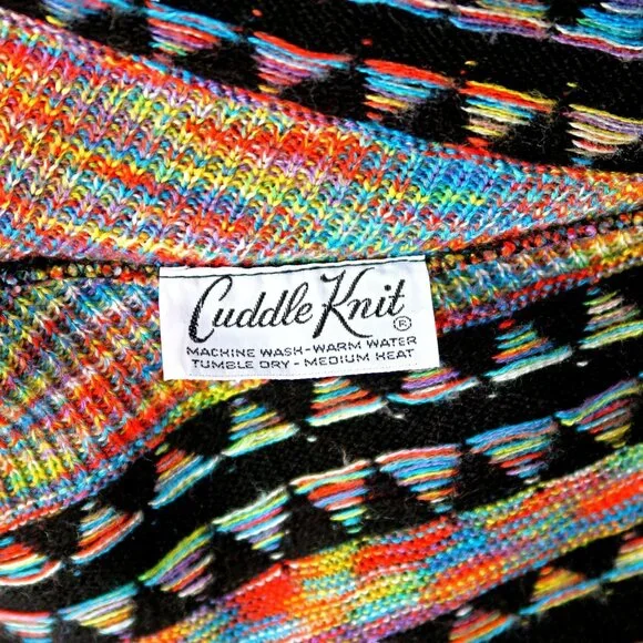 1970s Cuddle Knit Sweater, Op-Art Zigzag Rainbow, Wintuk Acrylic, Size M/L - Picture 6 of 6